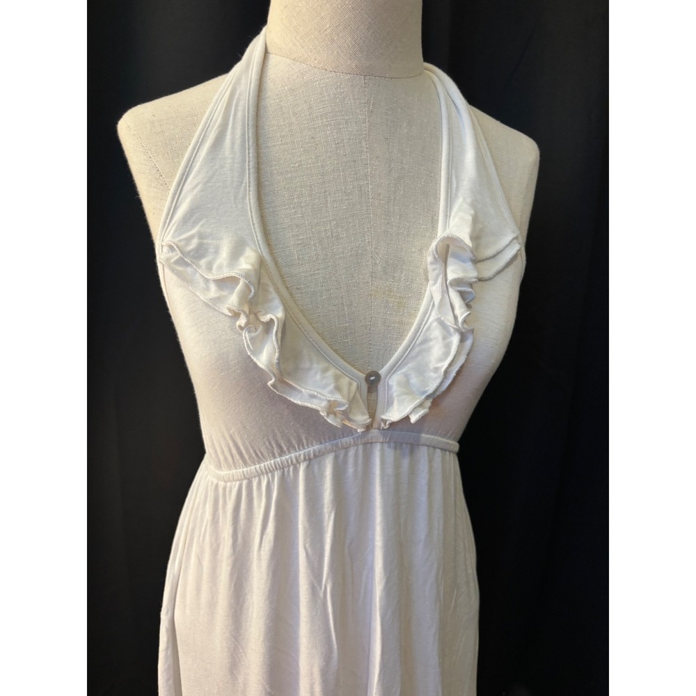 Elan White Halter Dress Ruffle V-Neck Empire Waist Tiered Hem MD-522 Large